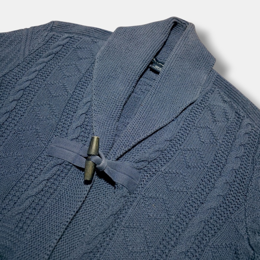 Ralph Lauren Sport Faded Blue‎ Cable Knit Cardigan Fisherman Sweater Size Medium